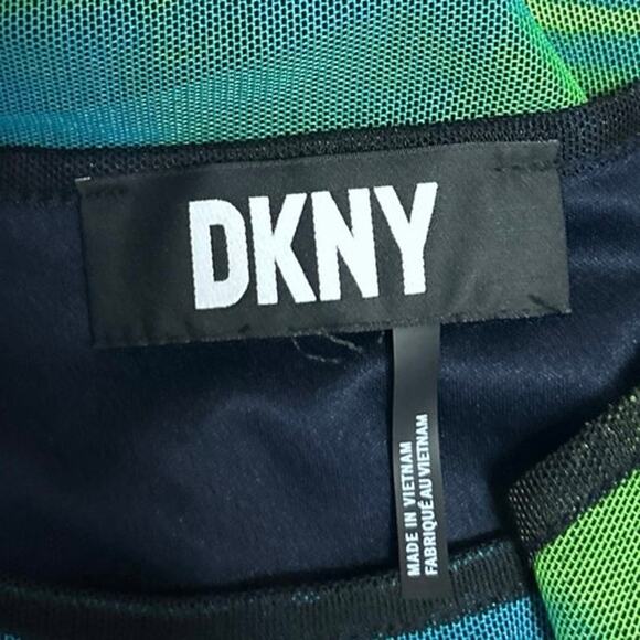 DKNY Women's Blue Green Colorblock Ruffle Mesh Sleeveless Blouse Top Size S - Picture 3 of 4